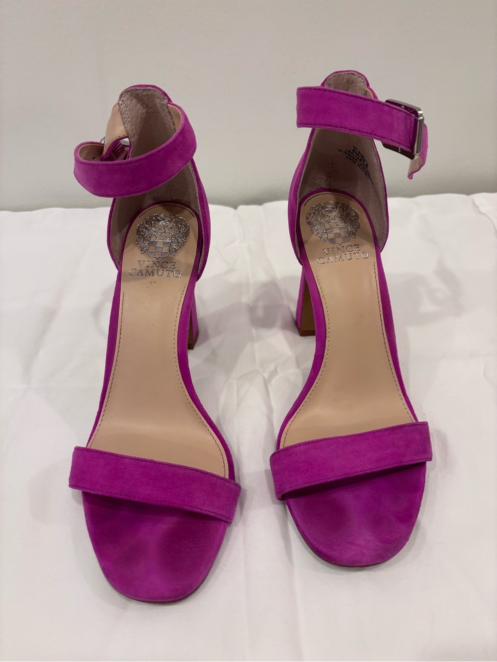 Vince Camuto Magenta Suede Ankle-Strap Block Heel Sandals